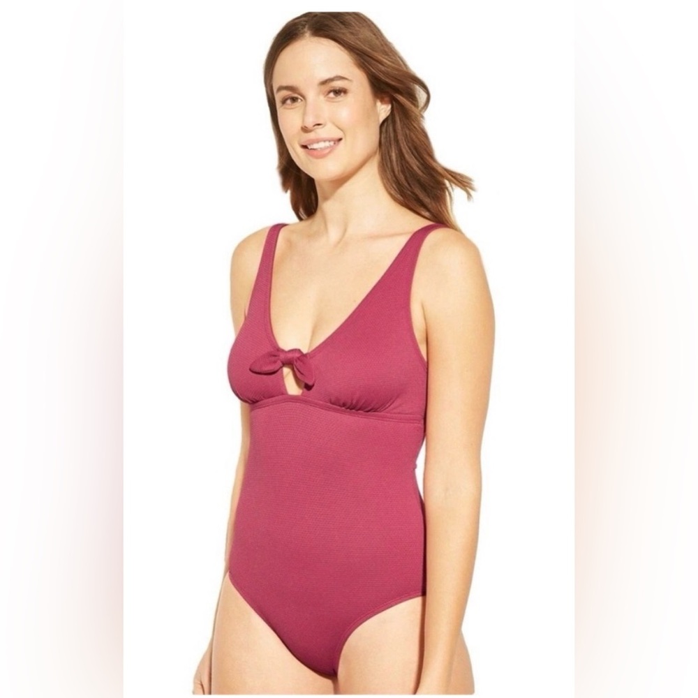 Kona Sol | NWOT Mauve One Piece Tie Front Textured Swimsuit - Picture 10 of 10